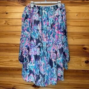 Lilly Pulitzer myri off the shoulder romper Caught up bright navy Extra large